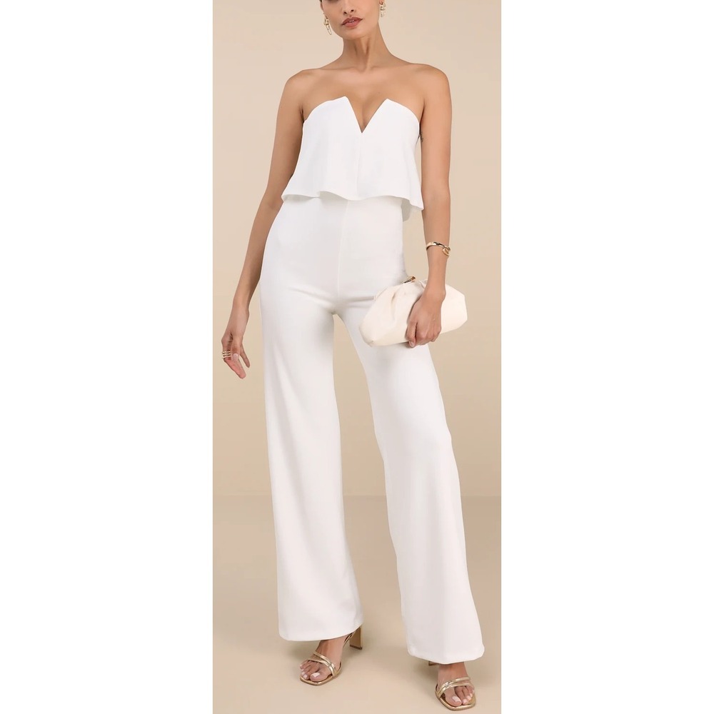 NWT Lulus Power of Love White Strapless Jumpsuit Sz L